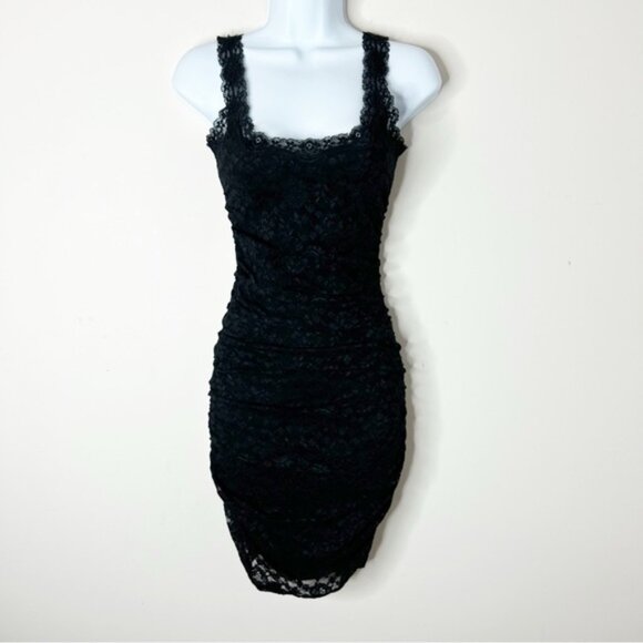 Victoria's Secret Moda Lace Ruched Mini Bodycon Dress Black Cocktail Y2K XS - Picture 2 of 16